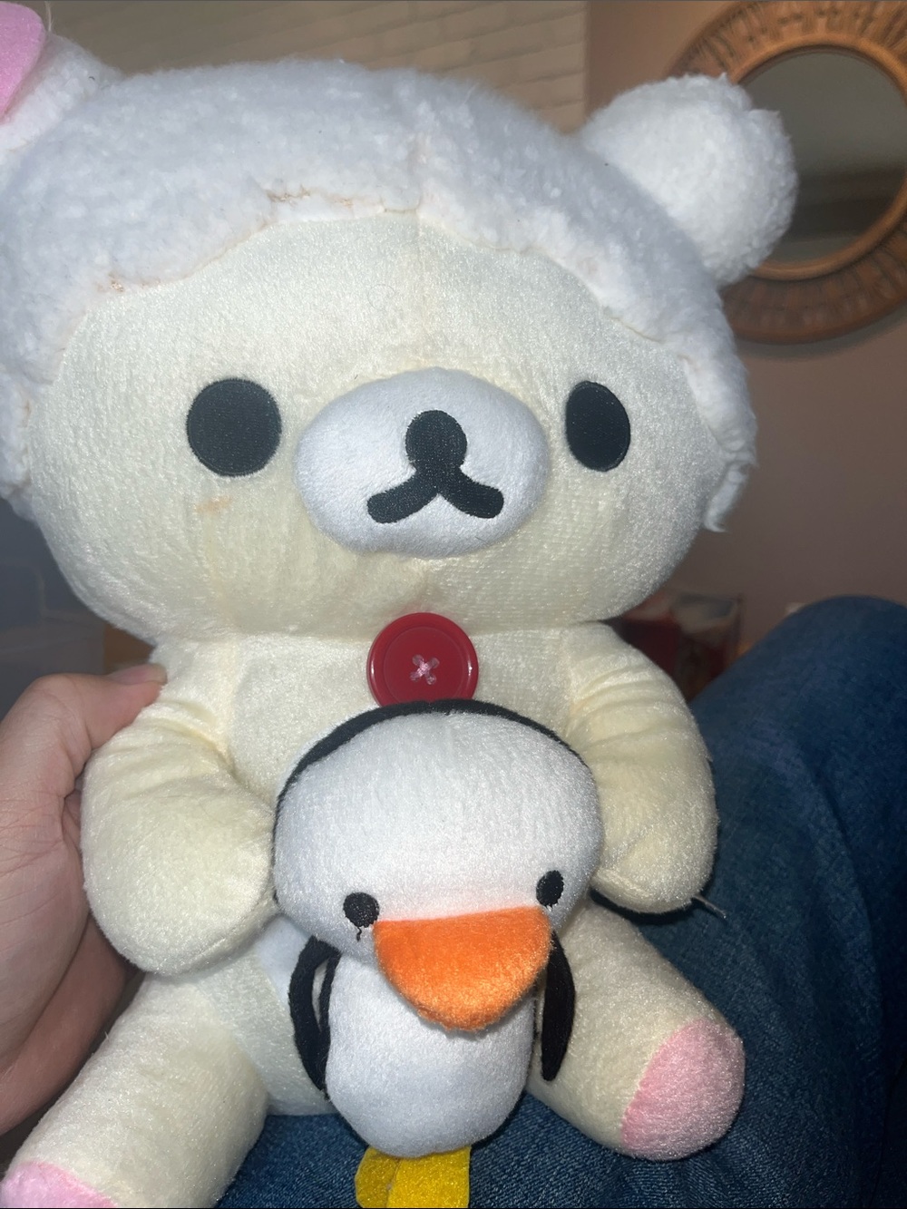 Cream Plush Bear with Penguin Buddy - Soft Kids Stuffed Animal